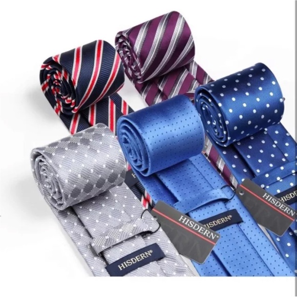 HISDERN Men's Silk Necktie With Matching Pocket Square Collection 10 PCS - Picture 3 of 5
